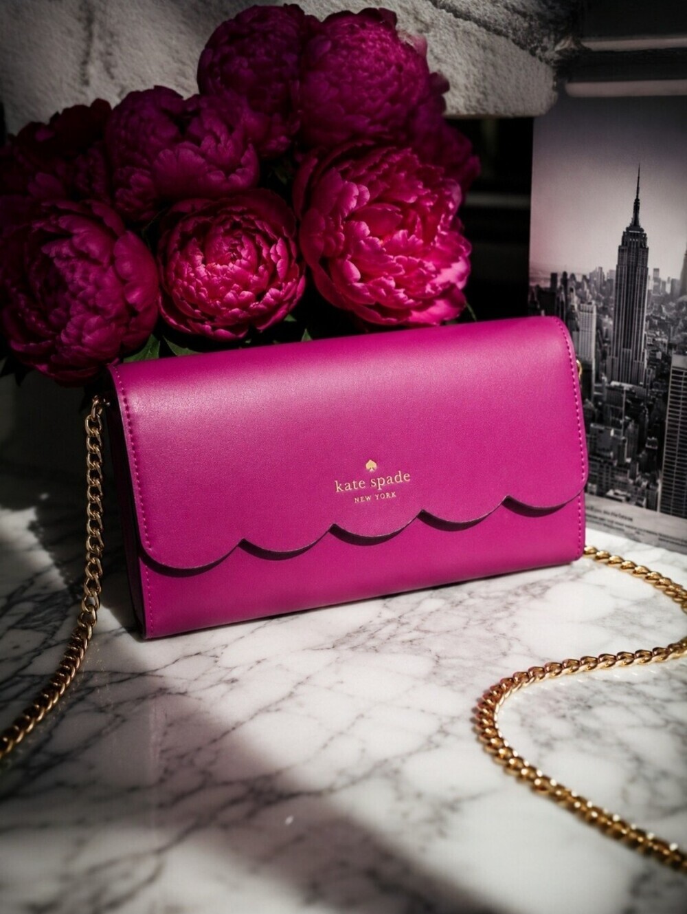 Kate Spade Gemma Wallet on Chain Crossbody Bag NWT Pink Deep Hibiscus Scallop